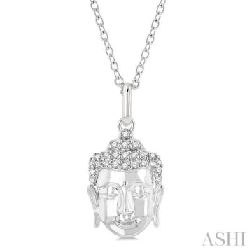 1/10 Ctw Head of Buddha Petite Round Cut Diamond Fashion Pendant With Chain in 10K White Gold